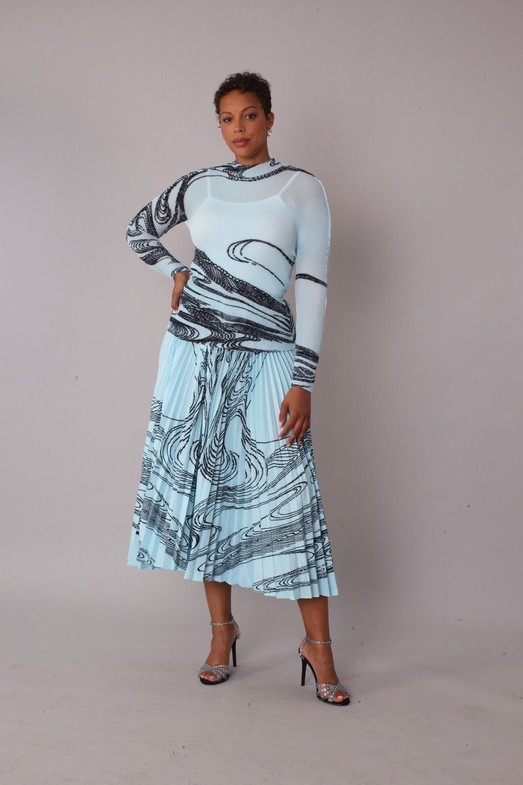 Water Color Pleated Skirt Set