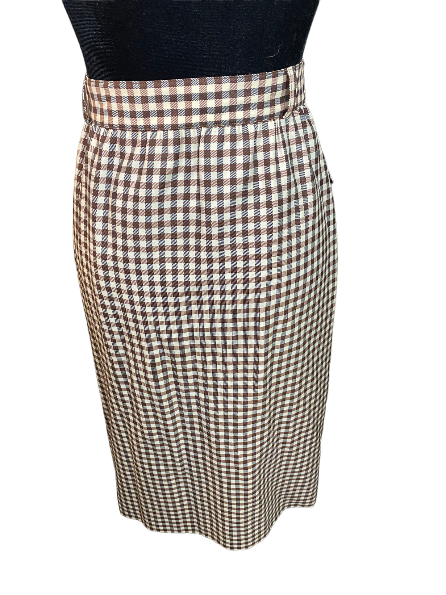 Vintage Escada Plaid Brown Pencil Skirt.  Sz. 38(us. 4/8)